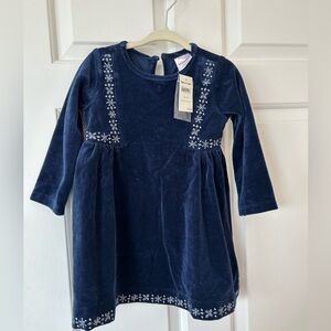 Elegant Navy Blue Kids Dress with Floral Embroidery Hanna Anderson US 2T